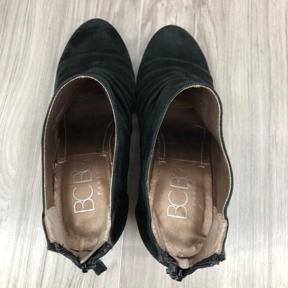 BCBGeneration Wedge Ankle Boots Womens 8.5B Helen Black Suede Zip Booties - Picture 11 of 12